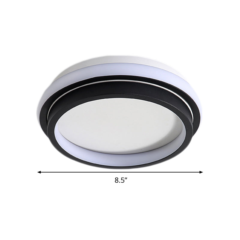 Simple Style LED Foyer Flush Mount Ceiling Light - Black Flush Lamp with Metal Shade (Square/Round) in White/Warm/3 Color Light