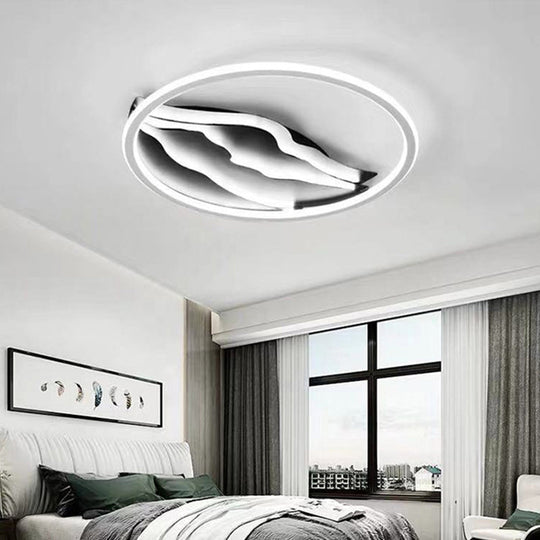 Stylish 16"/19.5" LED Ceiling Flush Mount in Acrylic Black and White – Warm/White Light for Bedroom