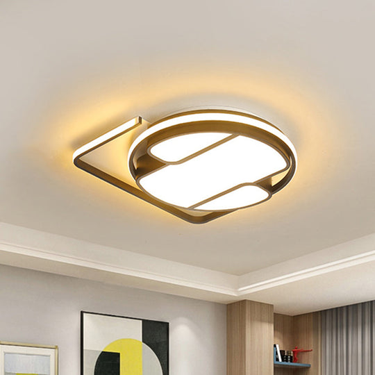 Geometric LED Ceiling Light in Modern Black and White Design - Sizes 16"/19.5" - 3 Color Light Options for Living Room