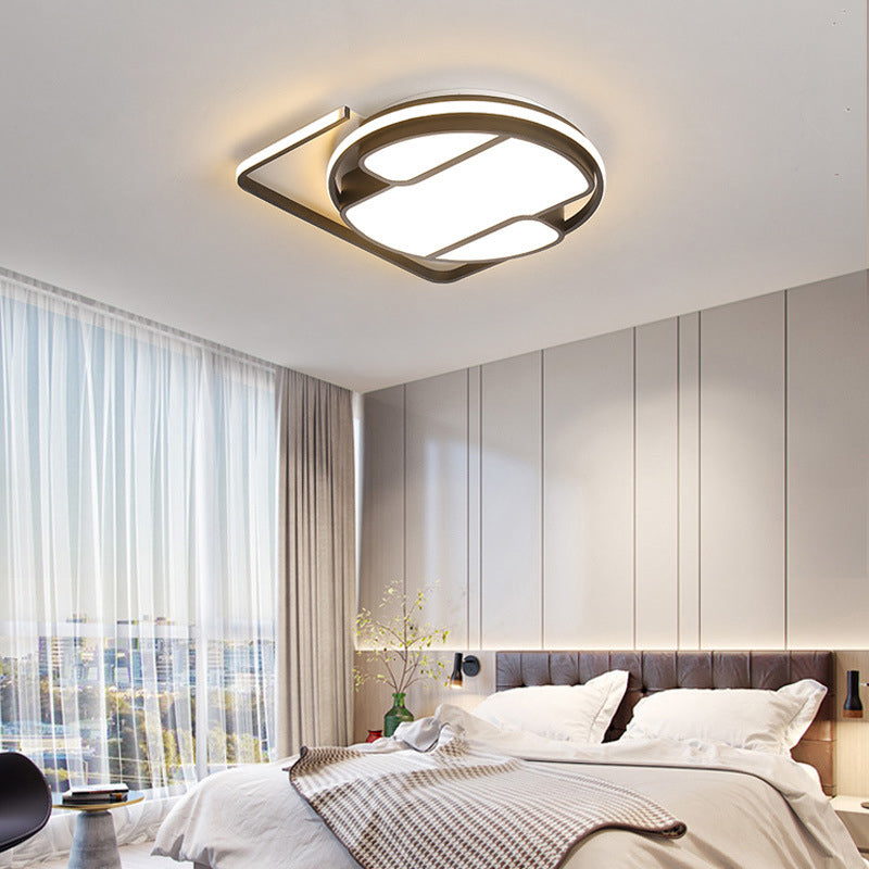 Geometric LED Ceiling Light in Modern Black and White Design - Sizes 16"/19.5" - 3 Color Light Options for Living Room