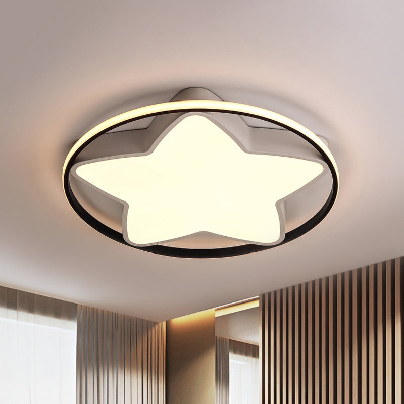 Contemporary Metal Five-Pointed Star Ceiling Light in Black & White - 19.5"/23.5" Wide LED Flush Mount Lamp with Warm/White/3 Color Light Options