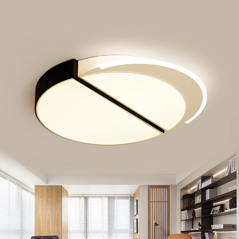 Modern Metal LED Flush Mount Ceiling Light in Black-White, 16"/19.5" Wide