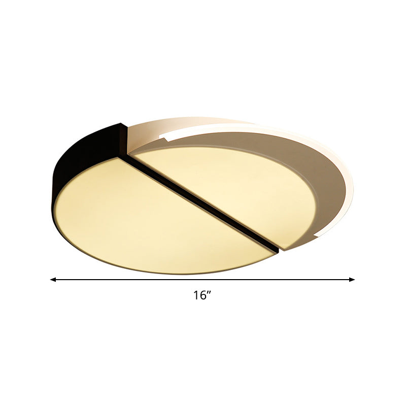 Modern Metal LED Flush Mount Ceiling Light in Black-White, 16"/19.5" Wide