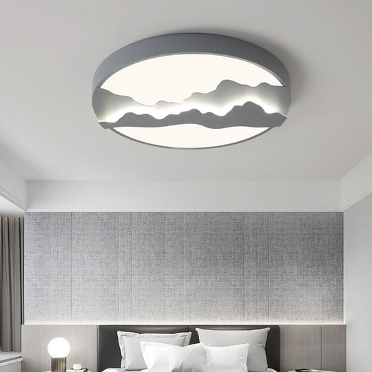 Mountain View Flush Mount Light: Modern Gray/White Metal 16/19.5 Led Ceiling Fixture With Warm/White