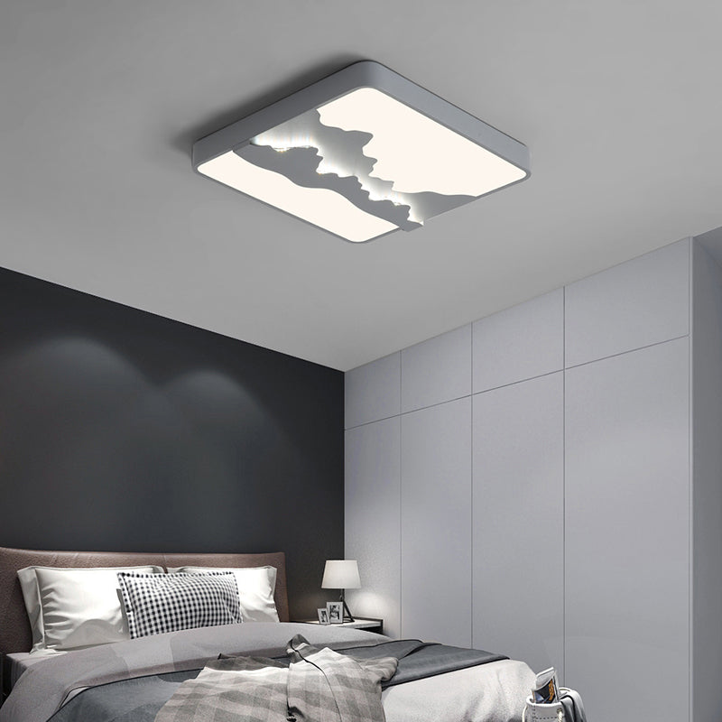 Modern Gray/White Metal LED Flush Mount Ceiling Lamp - 16"/19.5" Wide, Warm/White Light