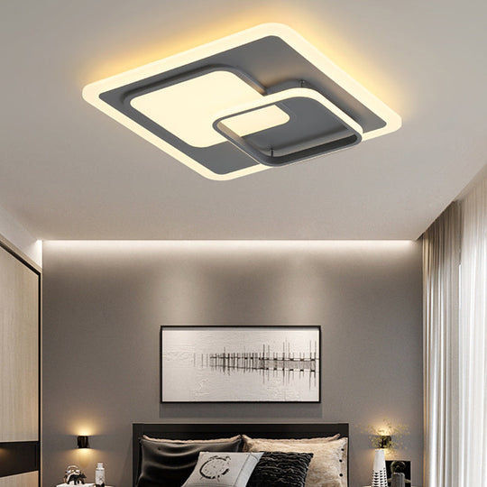 16"/19.5" Square Ceiling Mount Light: Contemporary Acrylic Gray LED Flush Mount, Warm/White Light