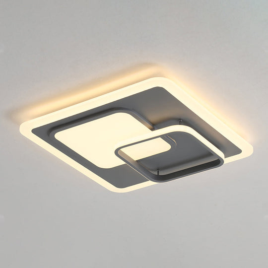 16/19.5 Square Ceiling Mount Light: Contemporary Acrylic Gray Led Flush Warm/White Light