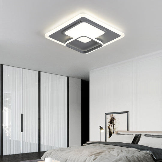 16/19.5 Square Ceiling Mount Light: Contemporary Acrylic Gray Led Flush Warm/White Light Grey / 16