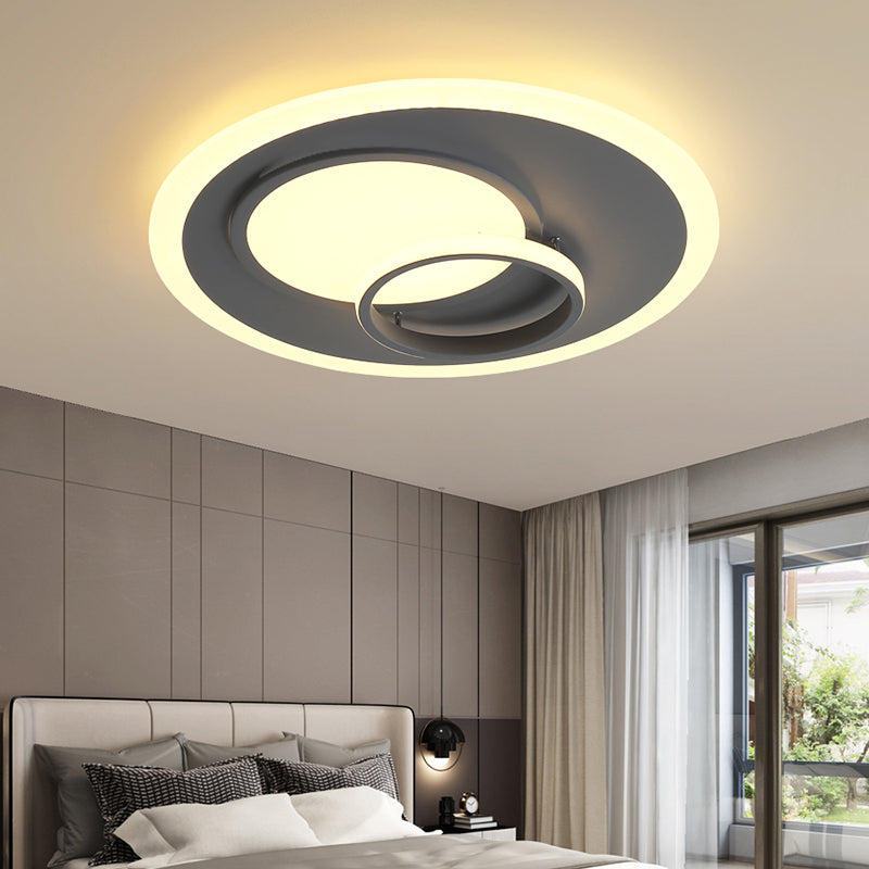 Contemporary Acrylic Round Flush Mount Lamp - Gray 16/19.5 Wide Led Ceiling Fixture With Warm/White