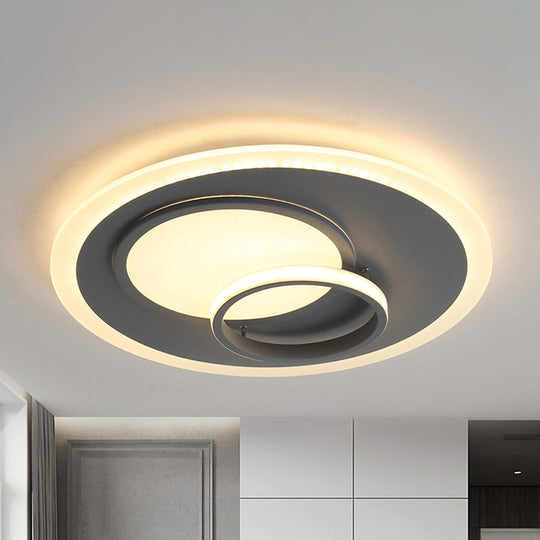 Contemporary Acrylic Round Flush Mount Lamp - Gray 16"/19.5" Wide LED Ceiling Fixture with Warm/White Light
