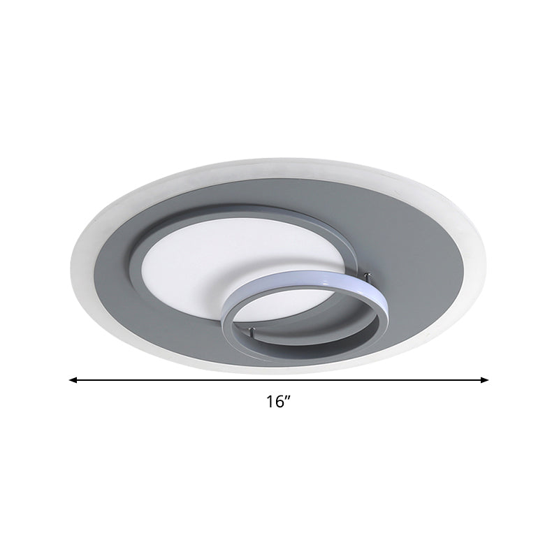 Contemporary Acrylic Round Flush Mount Lamp - Gray 16"/19.5" Wide LED Ceiling Fixture with Warm/White Light