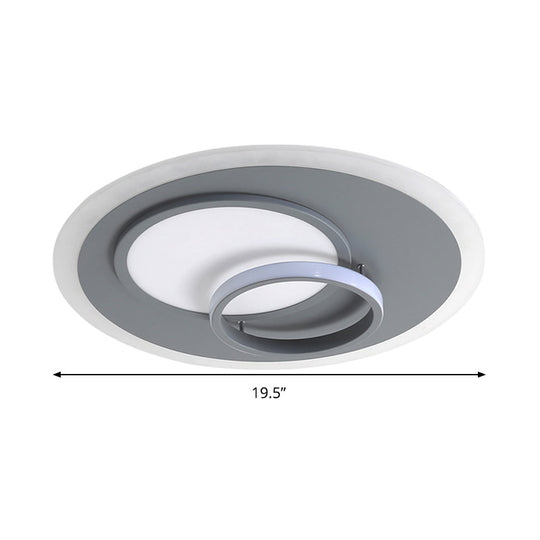 Contemporary Acrylic Round Flush Mount Lamp - Gray 16"/19.5" Wide LED Ceiling Fixture with Warm/White Light