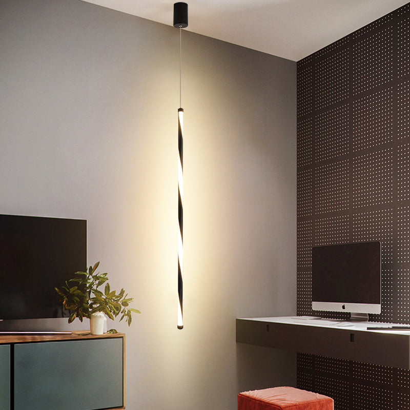 Modern Metal Tube Pendant Light Fixture - Black Led Changing For Bedroom In Warm/White / Warm