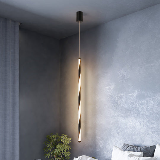 Modern Metal Tube Pendant Light Fixture - Black Led Changing For Bedroom In Warm/White / White