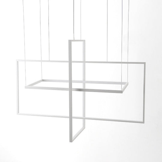 Kit de lampe suspendue à LED en métal minimaliste - Forme rectangulaire, blanc, 23,5"/31,5"/38" de large, lumière chaude/blanche/naturelle
