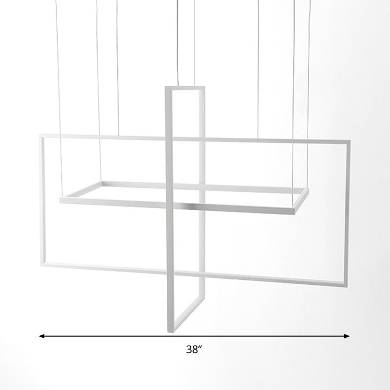 Kit de lampe suspendue à LED en métal minimaliste - Forme rectangulaire, blanc, 23,5"/31,5"/38" de large, lumière chaude/blanche/naturelle