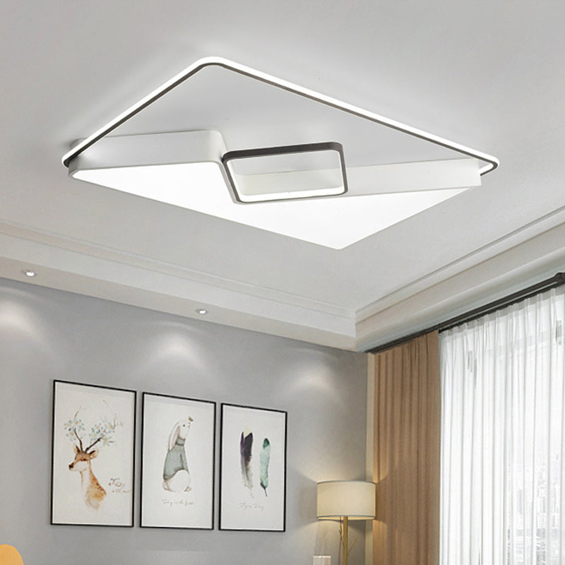 Modern White Rectangle LED Ceiling Light for Living Room - 19.5"/37.5"/42" Wide