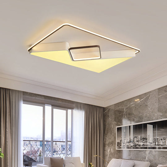 Modern White Rectangle Led Ceiling Light For Living Room - 19.5/37.5/42 Wide