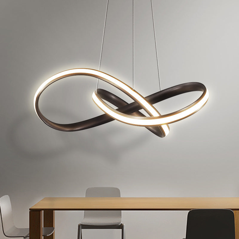 Lustre suspendu en acrylique à courbes sans coutures - Luminaire suspendu à LED moderne, lumière chaude/blanche - Café