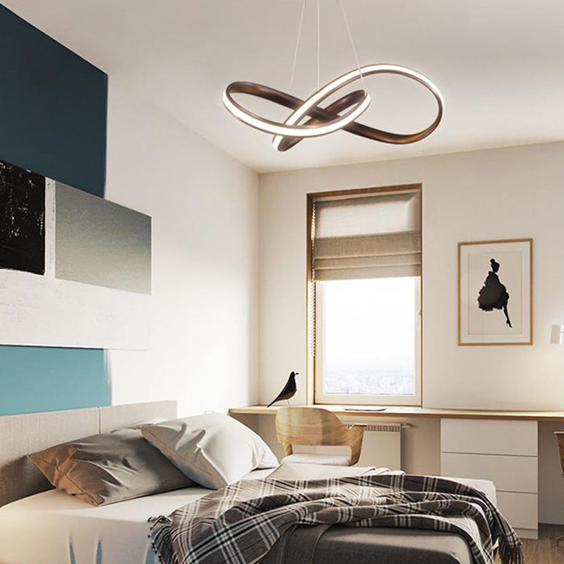 Lustre suspendu en acrylique à courbes sans coutures - Luminaire suspendu à LED moderne, lumière chaude/blanche - Café