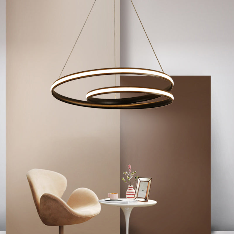 Lustre contemporain en métal noir - Design incurvé sans couture - Suspension LED (18"/23,5"/30" de large) - Lumière chaude/blanche