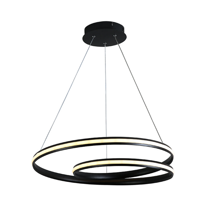 Lustre contemporain en métal noir - Design incurvé sans couture - Suspension LED (18"/23,5"/30" de large) - Lumière chaude/blanche
