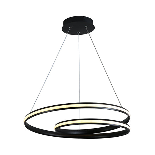 Lustre contemporain en métal noir - Design incurvé sans couture - Suspension LED (18"/23,5"/30" de large) - Lumière chaude/blanche