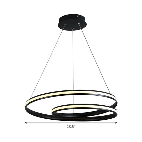 Lustre contemporain en métal noir - Design incurvé sans couture - Suspension LED (18"/23,5"/30" de large) - Lumière chaude/blanche