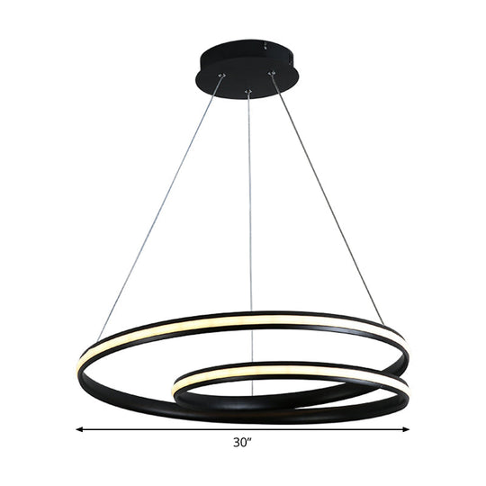 Lustre contemporain en métal noir - Design incurvé sans couture - Suspension LED (18"/23,5"/30" de large) - Lumière chaude/blanche