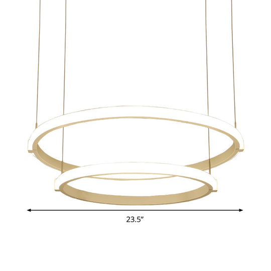 Lustre à double anneau blanc avec plafonnier suspendu à LED - Style simple, lumière chaude/blanche