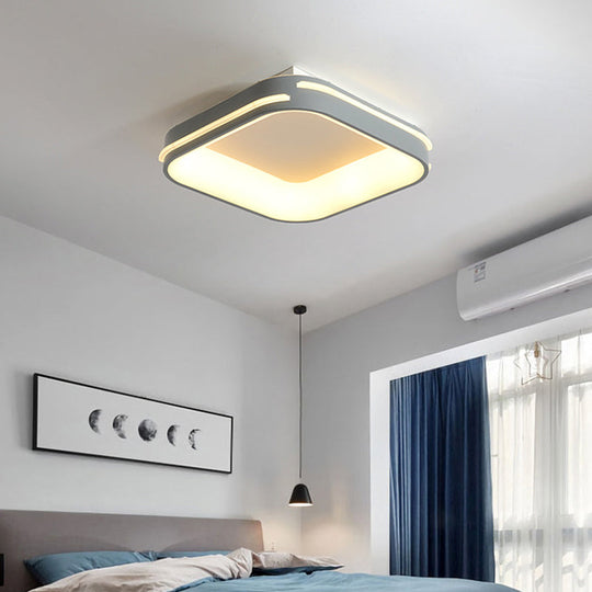 Modern Gray Square Metal Ceiling Mount LED Flush Mount Lamp - 18.5"/24.5" Wide; Warm/White Light