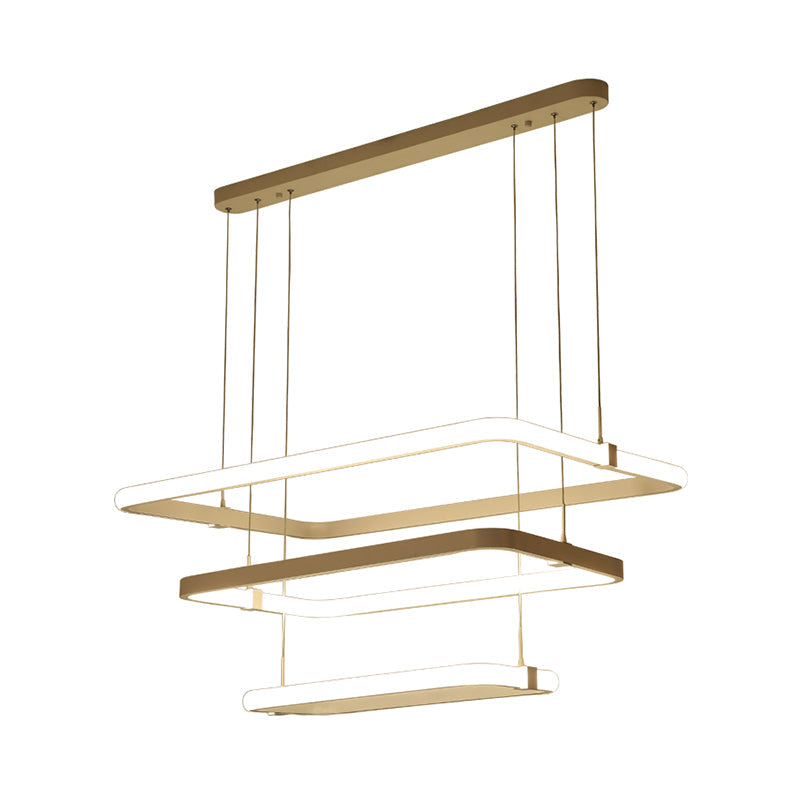 Kit de suspension LED blanche minimaliste - Lustre suspendu rectangulaire en métal avec lumière chaude/blanche