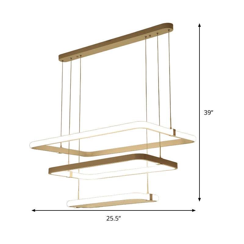 Kit de suspension LED blanche minimaliste - Lustre suspendu rectangulaire en métal avec lumière chaude/blanche