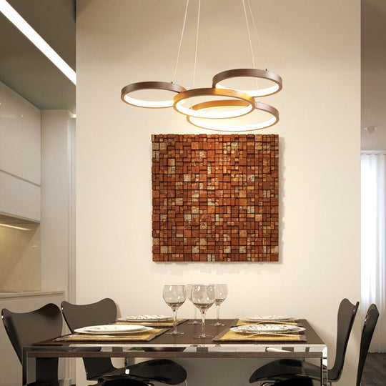 Lustre suspendu à LED en acrylique minimaliste - Plafonnier suspendu à anneau de café (chaud/blanc)