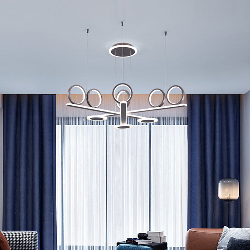 Lustre à barres croisées à LED métallique contemporain avec lumière chaude/blanche