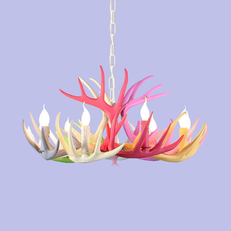 16/23 Wide Antler Resin Chandelier: Traditional Pendant Lamp Blue-Pink-Yellow 4/6/8 Heads