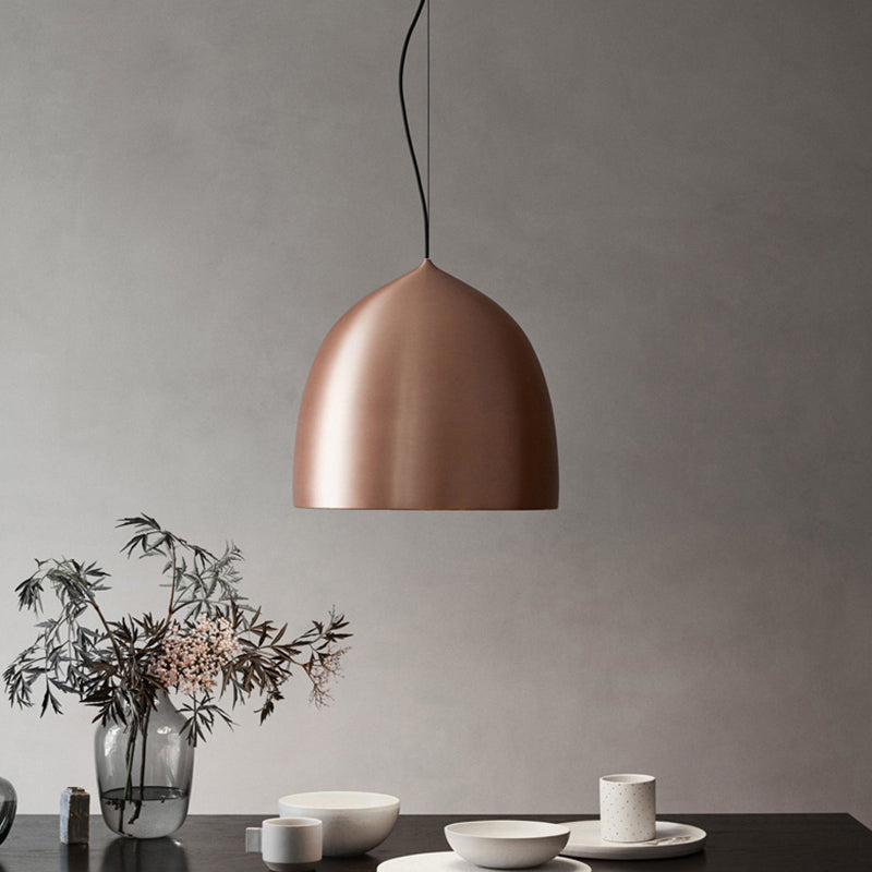 Modern Metal Domed Pendant Light - 1-Light Black/Copper Suspension for Dining Room