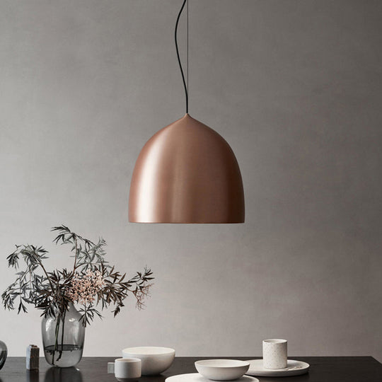Modern Metal Domed Pendant Light - 1-Light Black/Copper Suspension for Dining Room