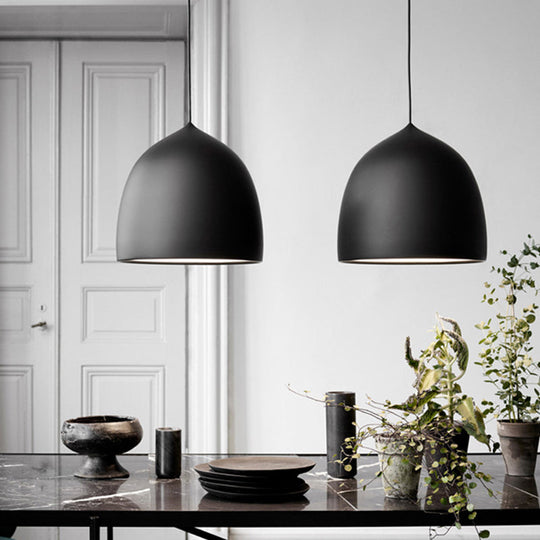 Modern Metal Domed Pendant Light - 1-Light Black/Copper Suspension for Dining Room