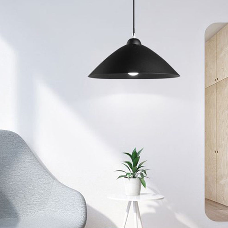 Contemporary Conical Metal Pendant 1-Light Pendulum Lamp For Dining Room In Black/White Black