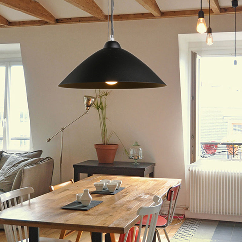 Contemporary Conical Metal Pendant Lamp - 1 Light Black/White - Perfect for Dining Room