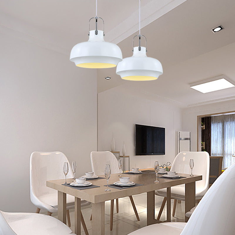 Modern Barn Metal Pendant Light - 10"/14" Wide, White/Pink