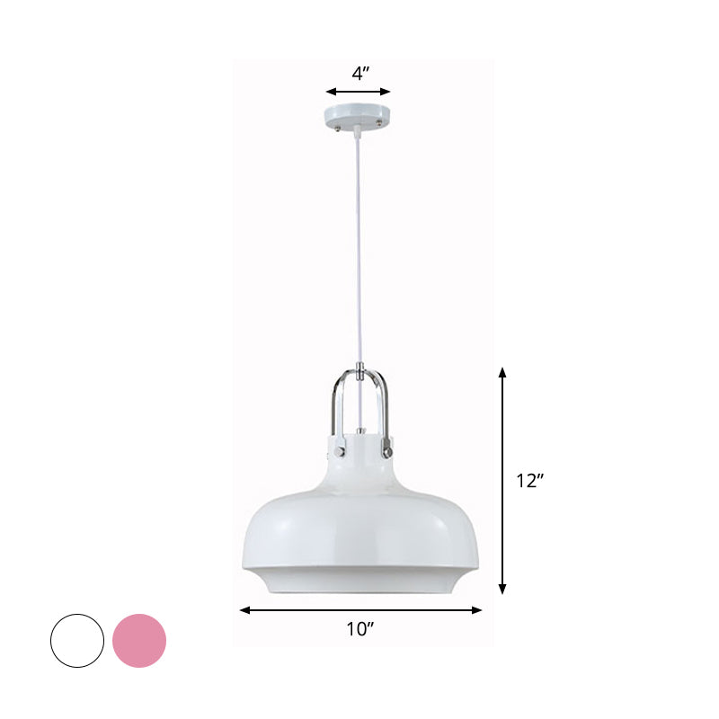 Modern Barn Metal Hanging Ceiling Light - 10/14 Wide Pendant Lighting Fixture In White/Pink