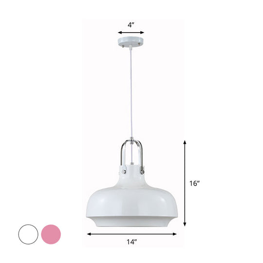 Modern Barn Metal Pendant Light - 10"/14" Wide, White/Pink