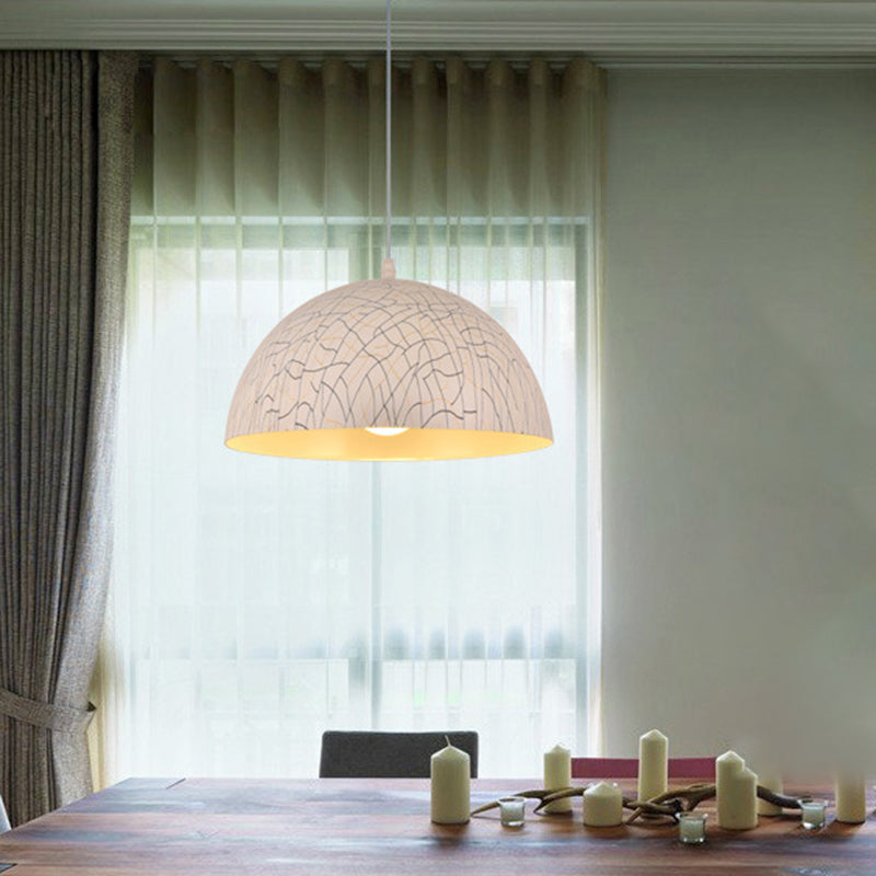 Luminaire suspendu en forme de dôme - Métal minimaliste, 1 ampoule, brun rouge/ivoire, 12"/14"/16" de large - Idéal pour la salle à manger