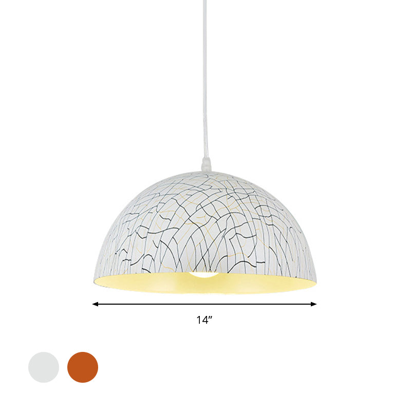 Luminaire suspendu en forme de dôme - Métal minimaliste, 1 ampoule, brun rouge/ivoire, 12"/14"/16" de large - Idéal pour la salle à manger