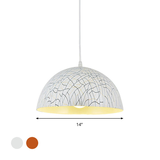 Luminaire suspendu en forme de dôme - Métal minimaliste, 1 ampoule, brun rouge/ivoire, 12"/14"/16" de large - Idéal pour la salle à manger
