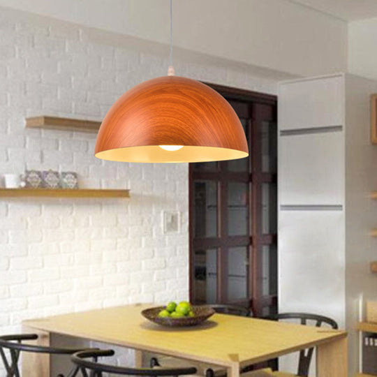 Luminaire suspendu en forme de dôme - Métal minimaliste, 1 ampoule, brun rouge/ivoire, 12"/14"/16" de large - Idéal pour la salle à manger
