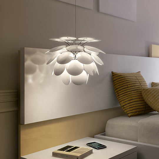 Minimalist Metal Pinecone Ceiling Light - 19.5"/23.5" Wide White Pendant with Suspension