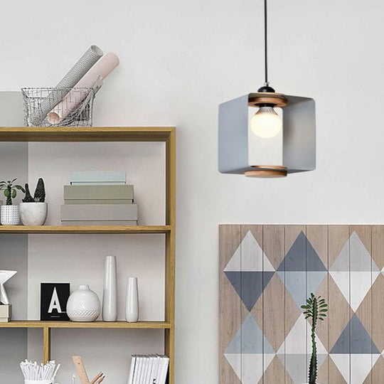 Contemporary Metal Drop Pendant Hanging Light Fixture for Dining Room - 1 Light, Grey/White